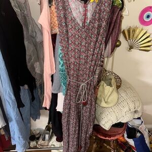 Global Desi Red and Gray Patterned Junpsuit